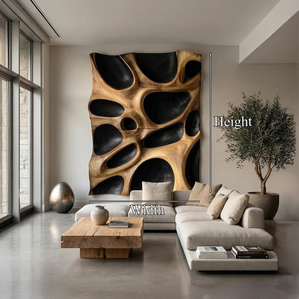 Organic Hollow Wood Wall Decor Panel, Handcrafted 3D Wooden Wall Art Sculpture for Bedroom and Living Room