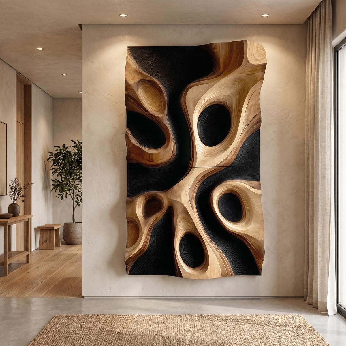 Spry Interior Abstract Organic Hollow Wood Wall Decor Panel, Handcrafted 3D Wooden Wall Art Sculpture for Contemporary Home, SINLHAWD067