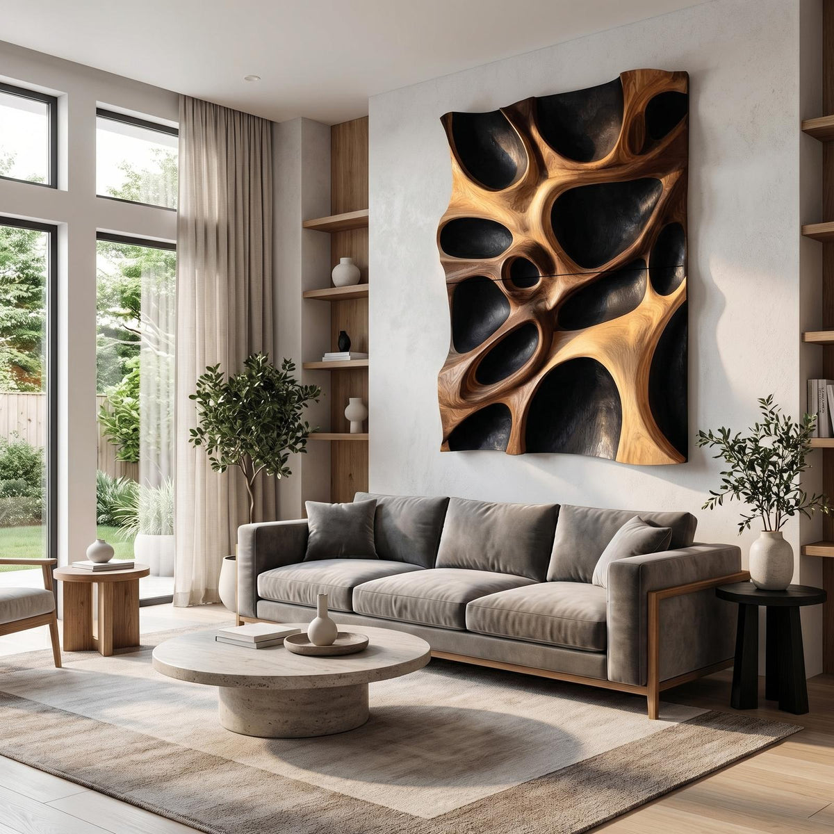 Spry Interior Organic Hollow Wood Wall Decor Panel, Handcrafted 3D Wooden Wall Art Sculpture for Bedroom and Living Room, SINLHAWD065