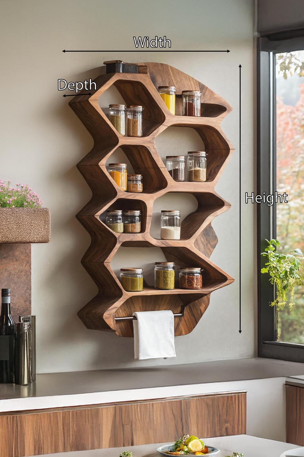 Rustic Wooden Spice Rack Shelf For Entryway Or Kitchen