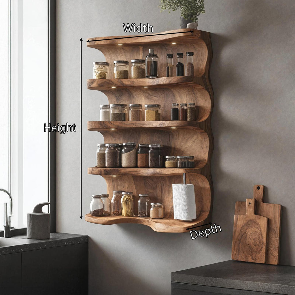 Rustic Wooden Spice Rack For Kitchen Countertop Decor