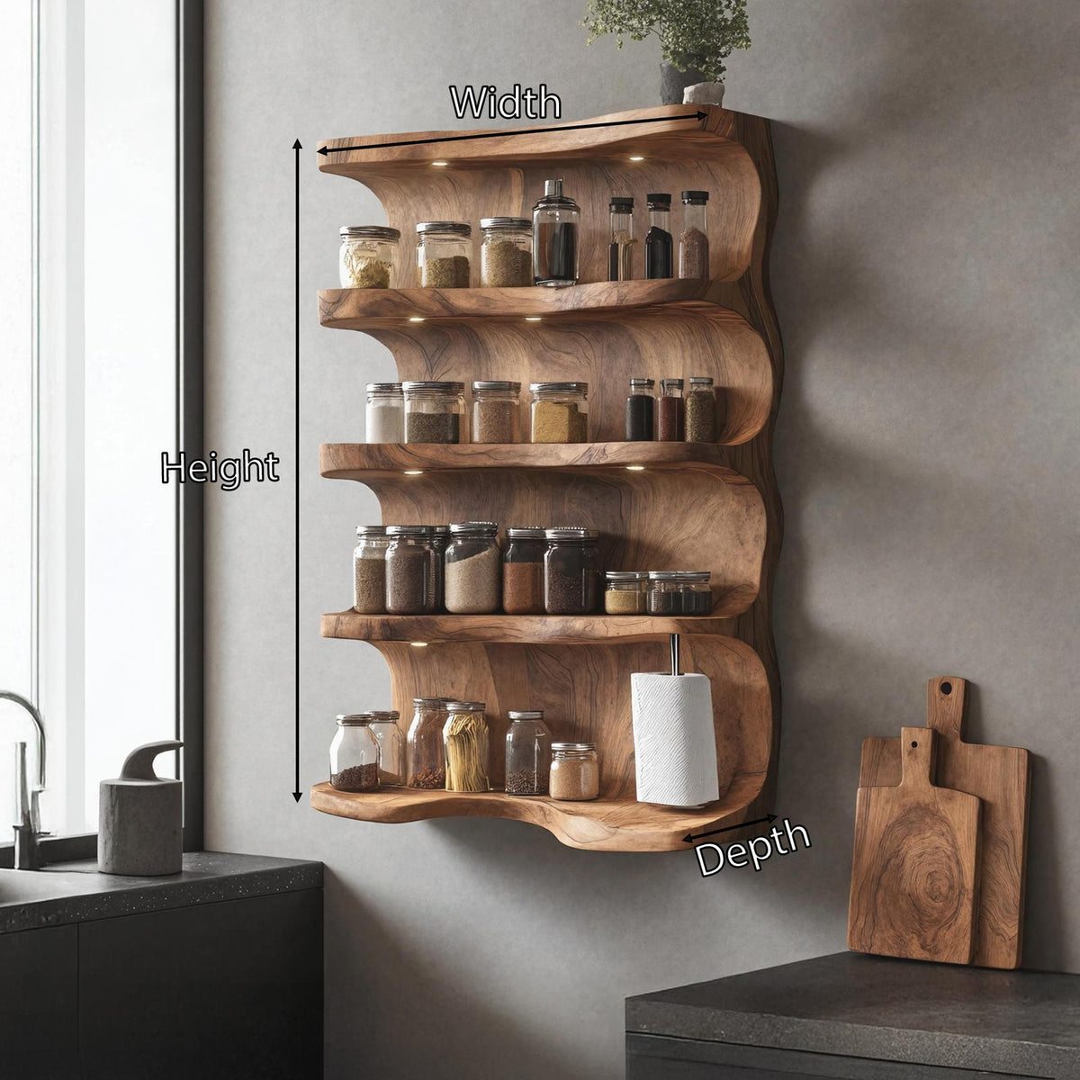 Rustic Wooden Spice Rack For Kitchen Countertop Decor