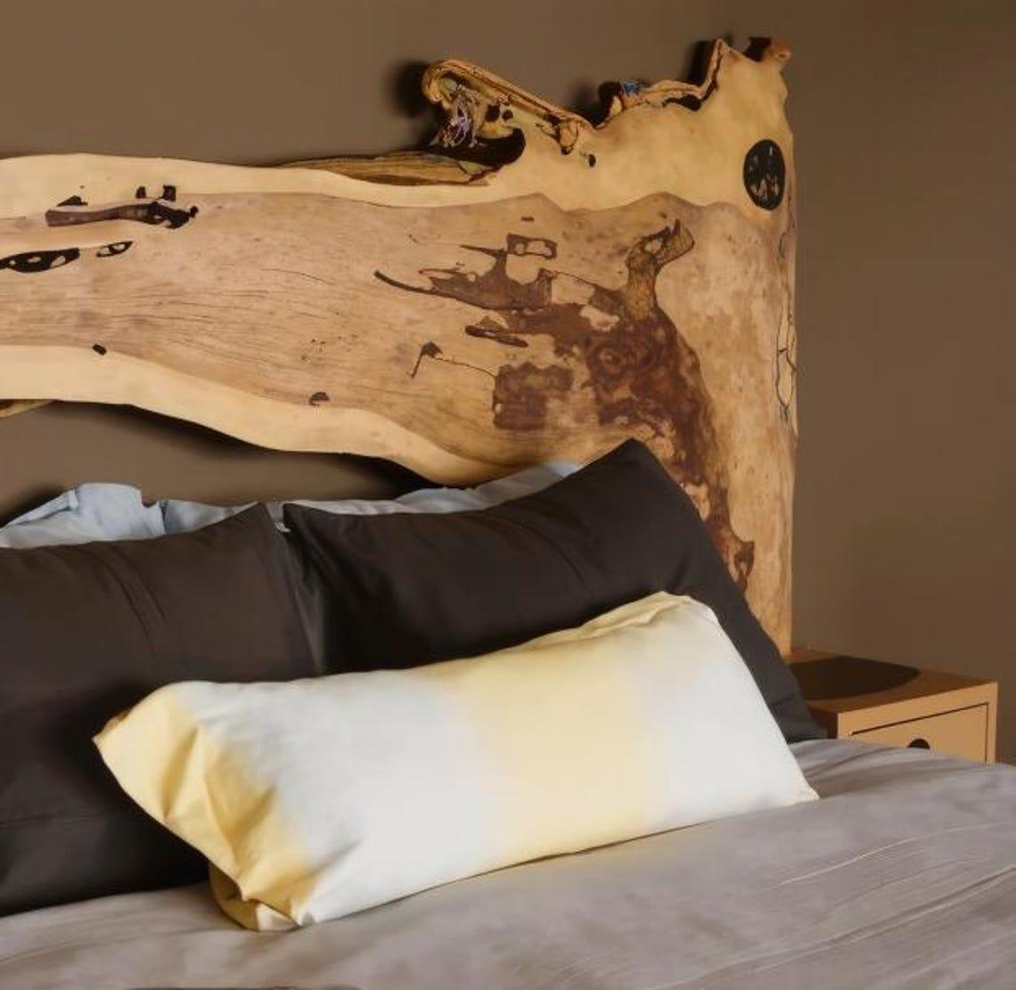 Unique Live Edge Bed Frame And Headboard With Shelf For Bedroom