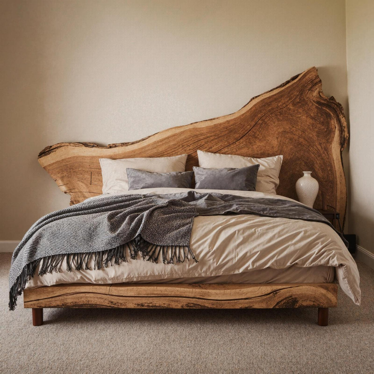 Rustic Live Edge Wooden Bed Frame And Headboard For Warm And Inviting Bedrooms