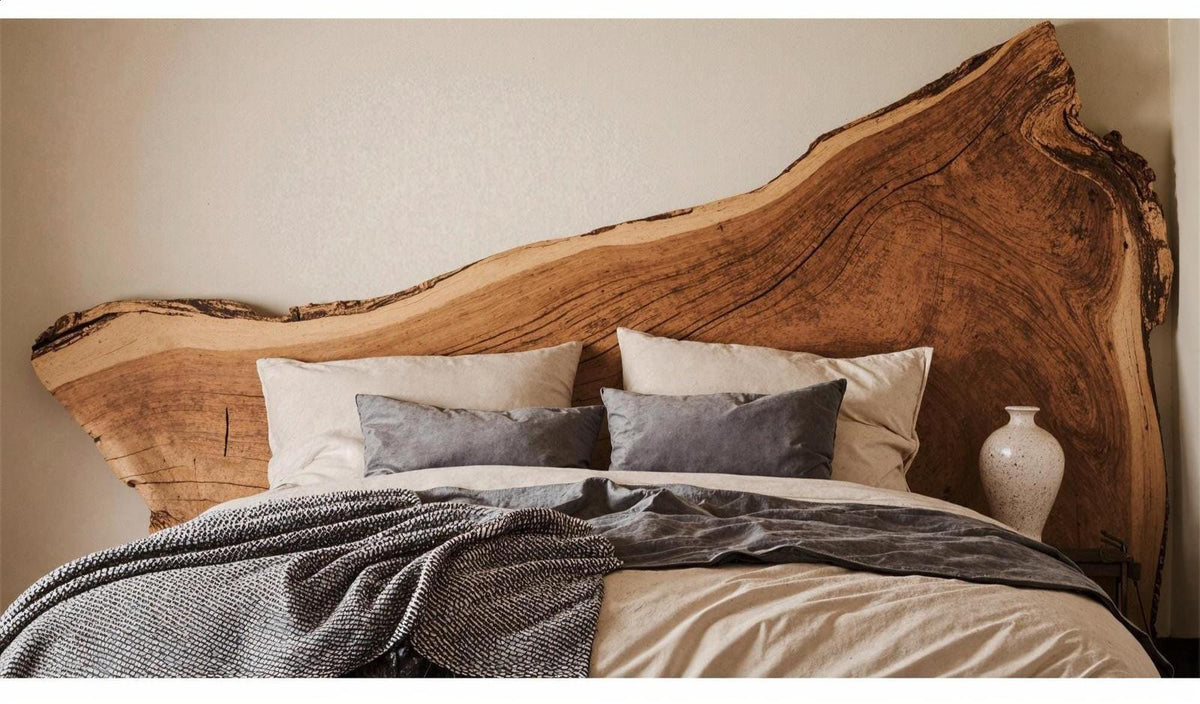 Rustic Live Edge Wooden Bed Frame And Headboard For Warm And Inviting Bedrooms