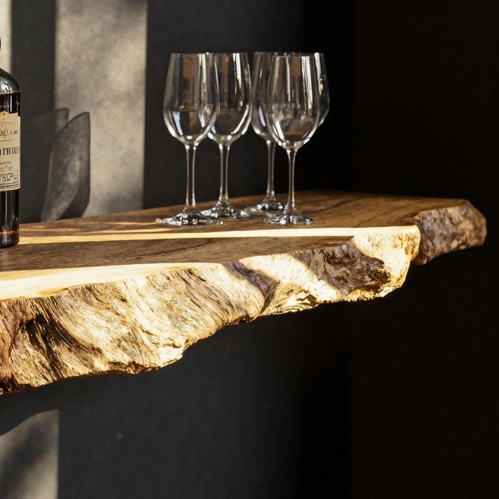 Rustic Industrial Wood Bar Wall Shelf, Wall-Mounted Solid Wood Wine Rack Organizer for Home Bar Storage