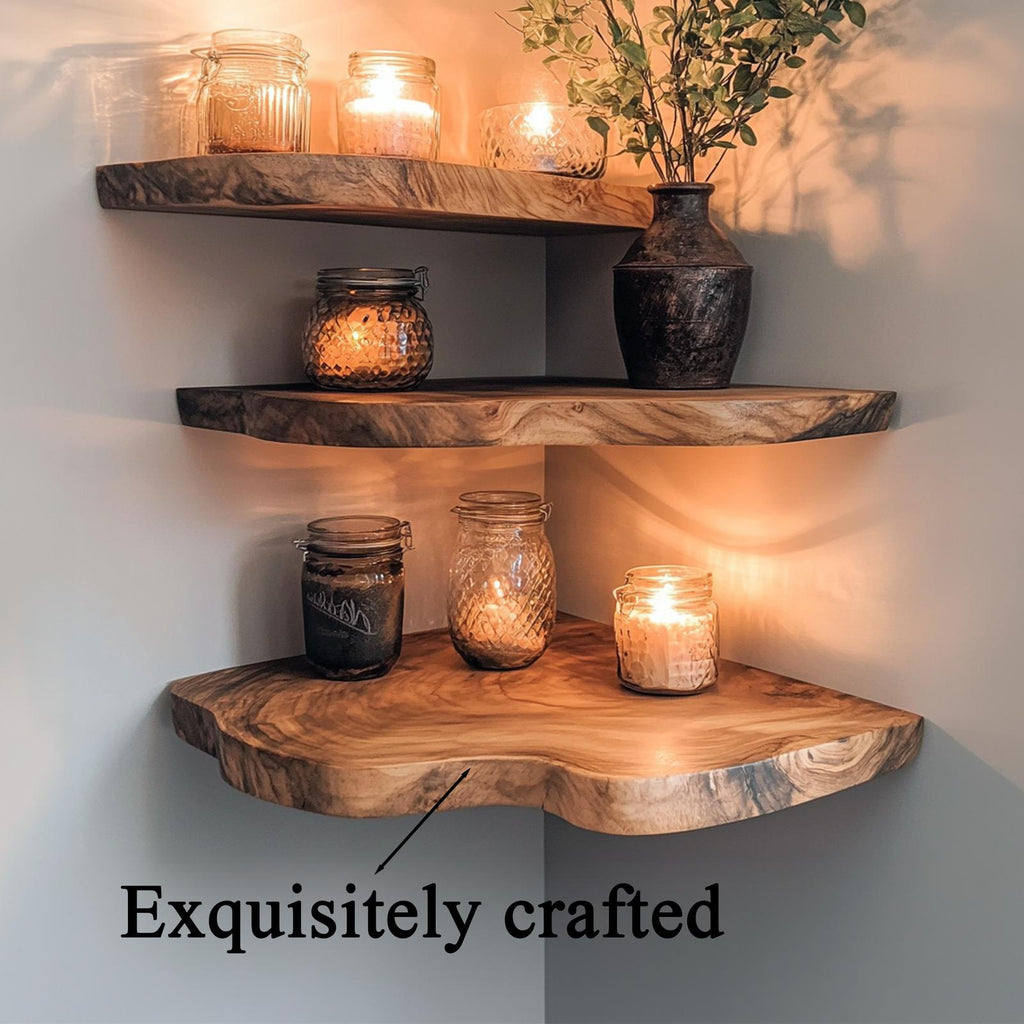 Walnut Wood Shelving Unit Corner Floating Shelf