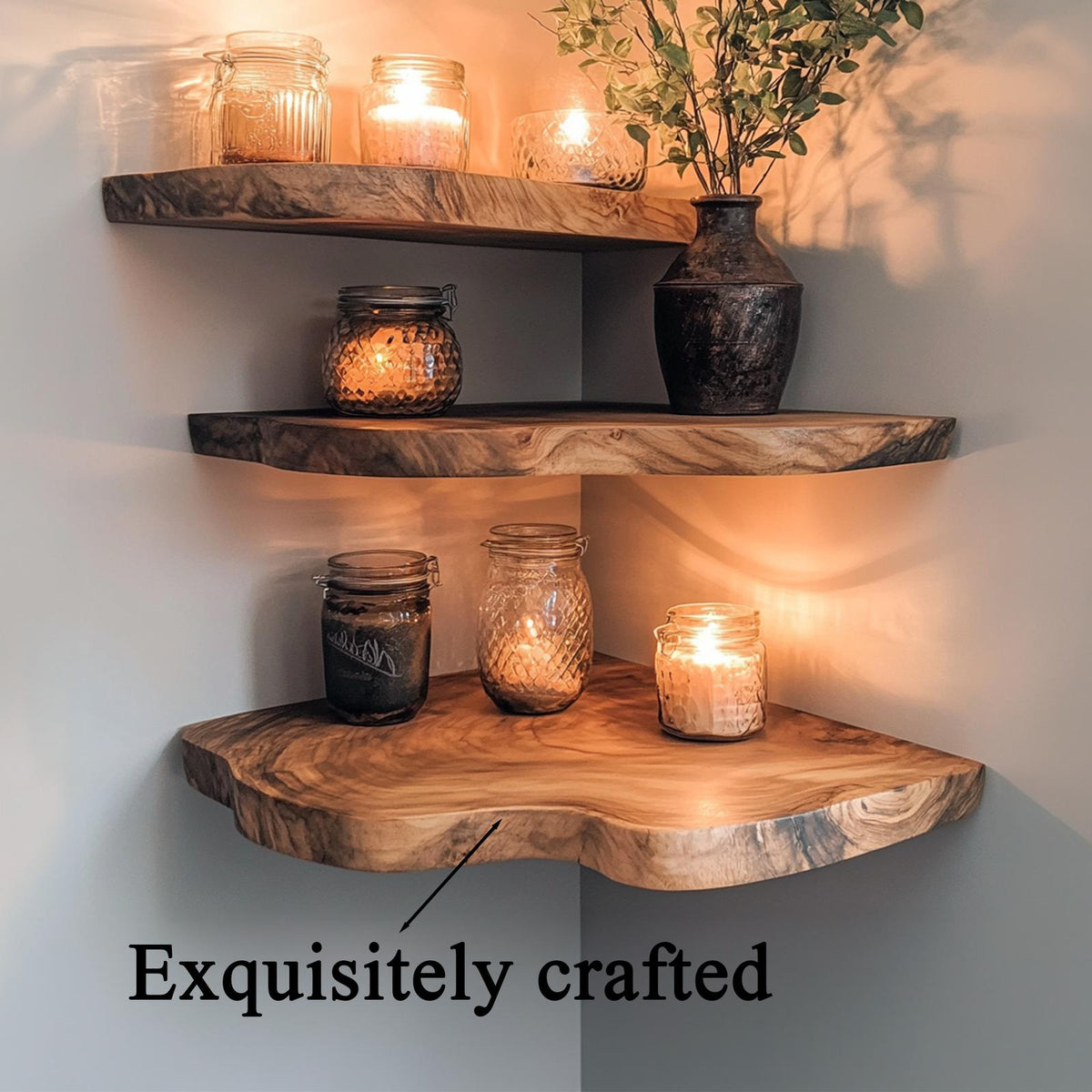 Walnut Wood Shelving Unit Corner Floating Shelf