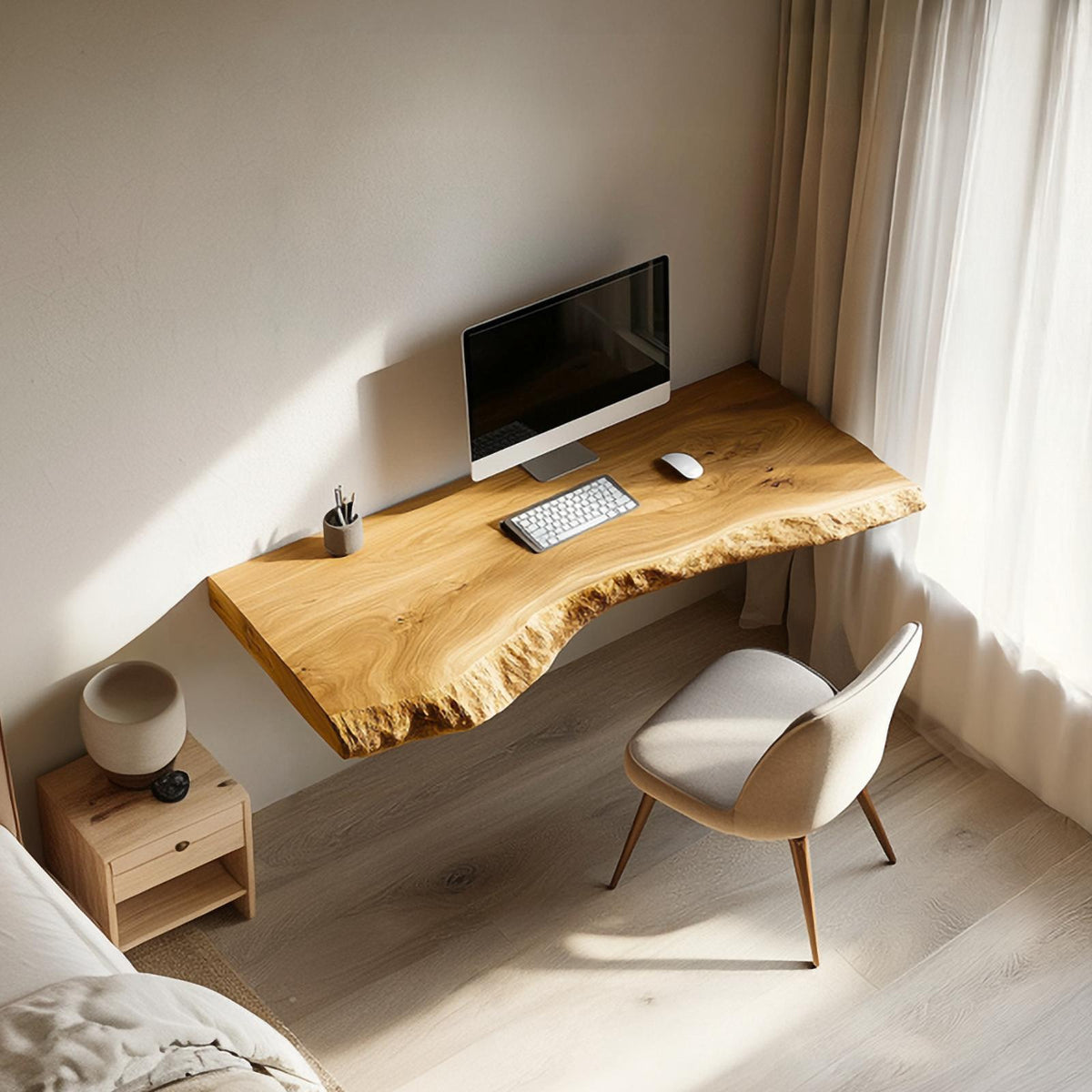 Rustic Minimal Wall Mounted Writing Desk Solid Wood Study Room Interior Space Saving