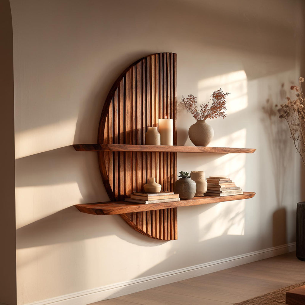 Rustic Wood Wall Shelf Decor, Floating Display Rack & Book Ledge for Living Room & Hallway