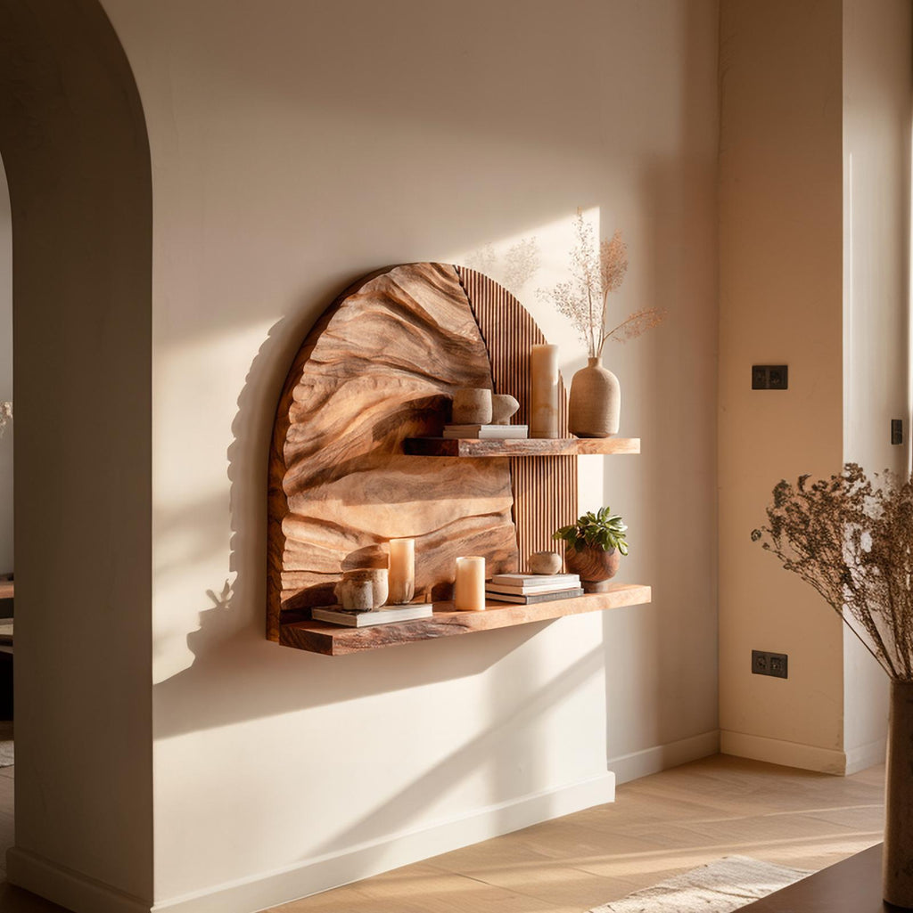 Rustic Wall-Mounted Floating Wood Shelf, Decorative Display Book Ledge for Living Room & Bedroom