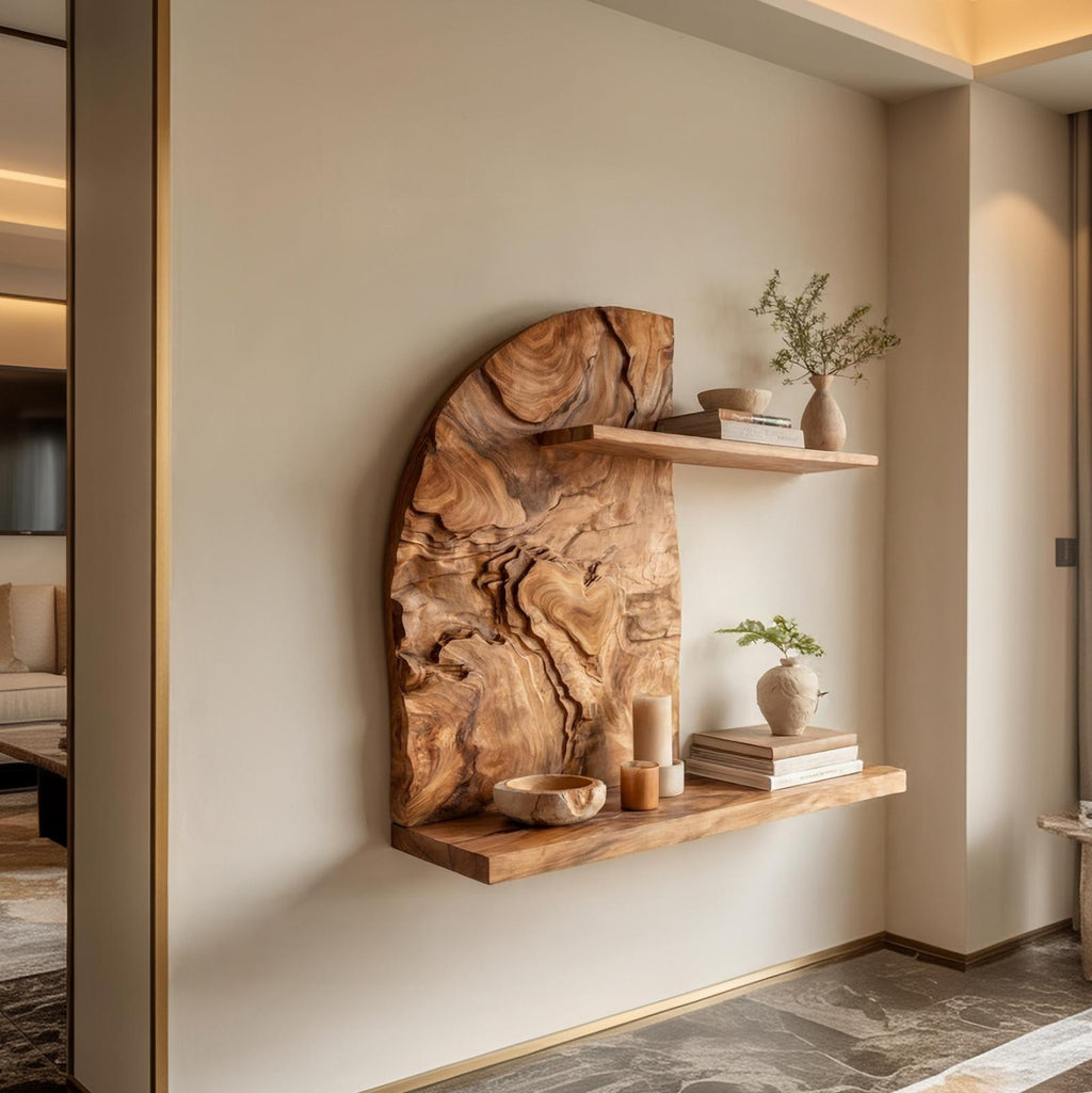 Rustic Solid Wood Wall Shelf, Floating Decorative Display Book Rack for Living Room Wall Decor