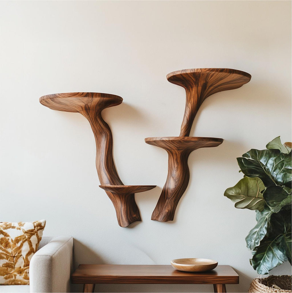 Rustic Mushroom Wall Shelf For Living Room And Hallway