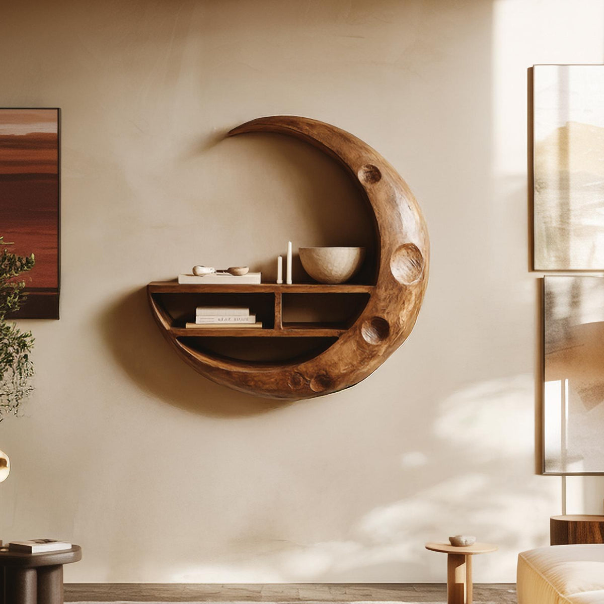 Rustic Moon Wall Shelf For Living Room And Interior Display