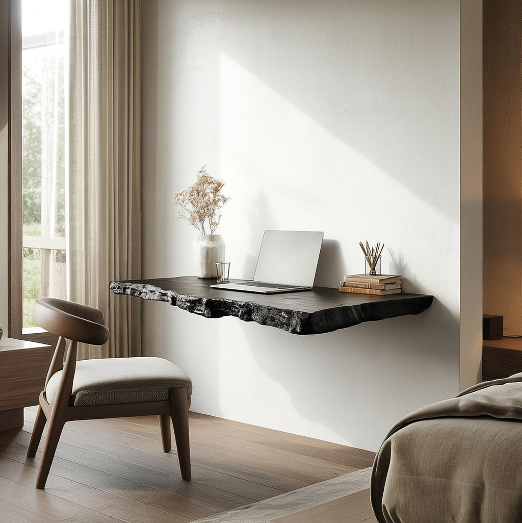 Rustic Wall-Mounted Floating Work Desk, Compact Wood Laptop Writing Desk for Small Space Bedroom