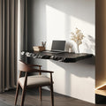Rustic Wood Computer Floating Desk, Wall Mounted Compact Laptop Study Table for Minimal Home Office