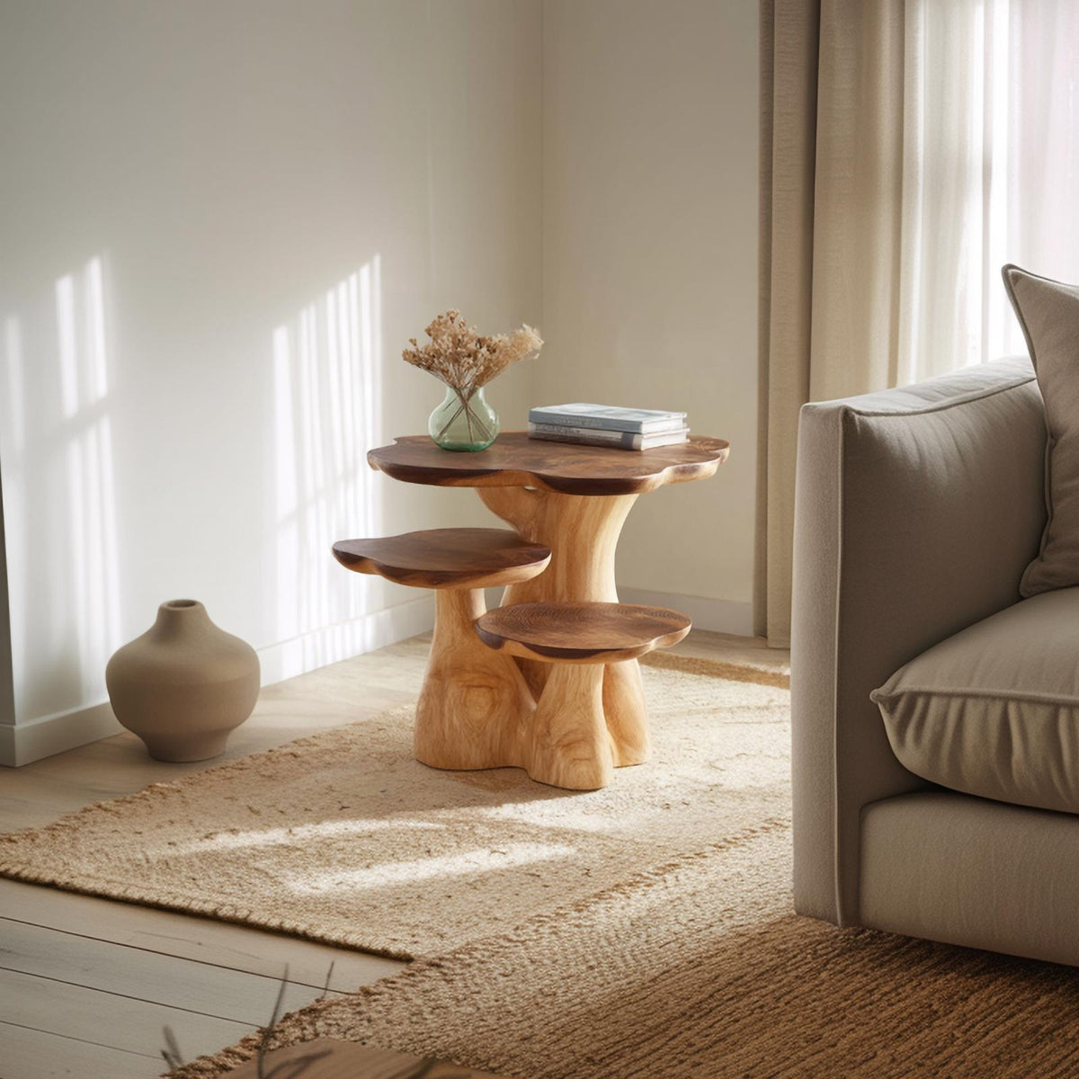 Rustic Mushroom Side Table For Living Room And Apartment