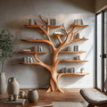 Organic Modern Artistic Wood Bookshelf, Handcrafted Floating Branch Wall Mounted Bookcase for Living Room Decor