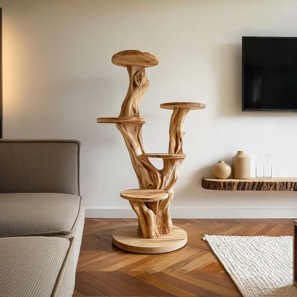 Rustic Cat Sculptural Tree Tower Living Room Or Contemporary Home