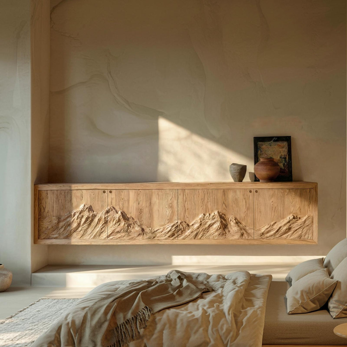 Rustic Mountain Carved Sideboard Console For Living Room