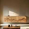 Rustic Mountain Art Wood Console Table, Handcrafted Solid Wood Entryway Credenza Sideboard Cabinet