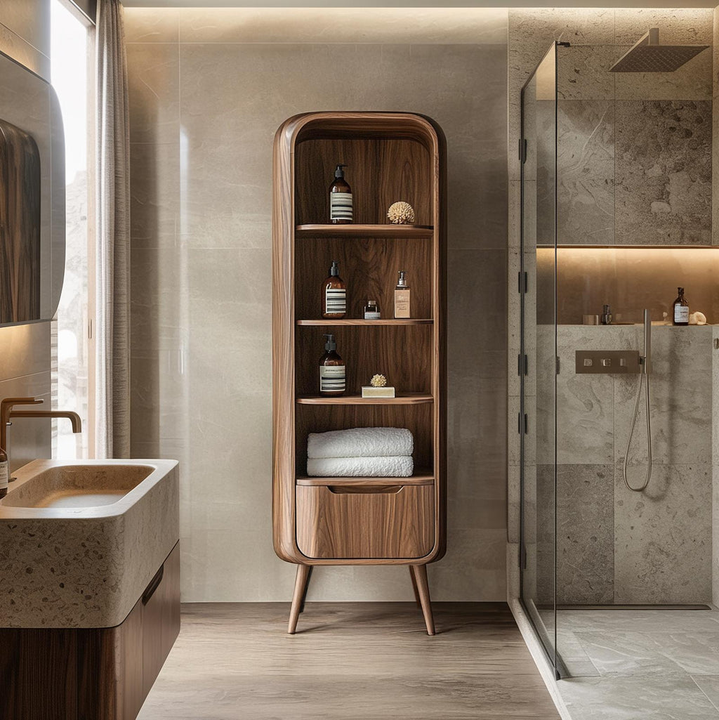 Luxury Sculptural Tall Cabinet For Bathroom Storage And Spa Interior