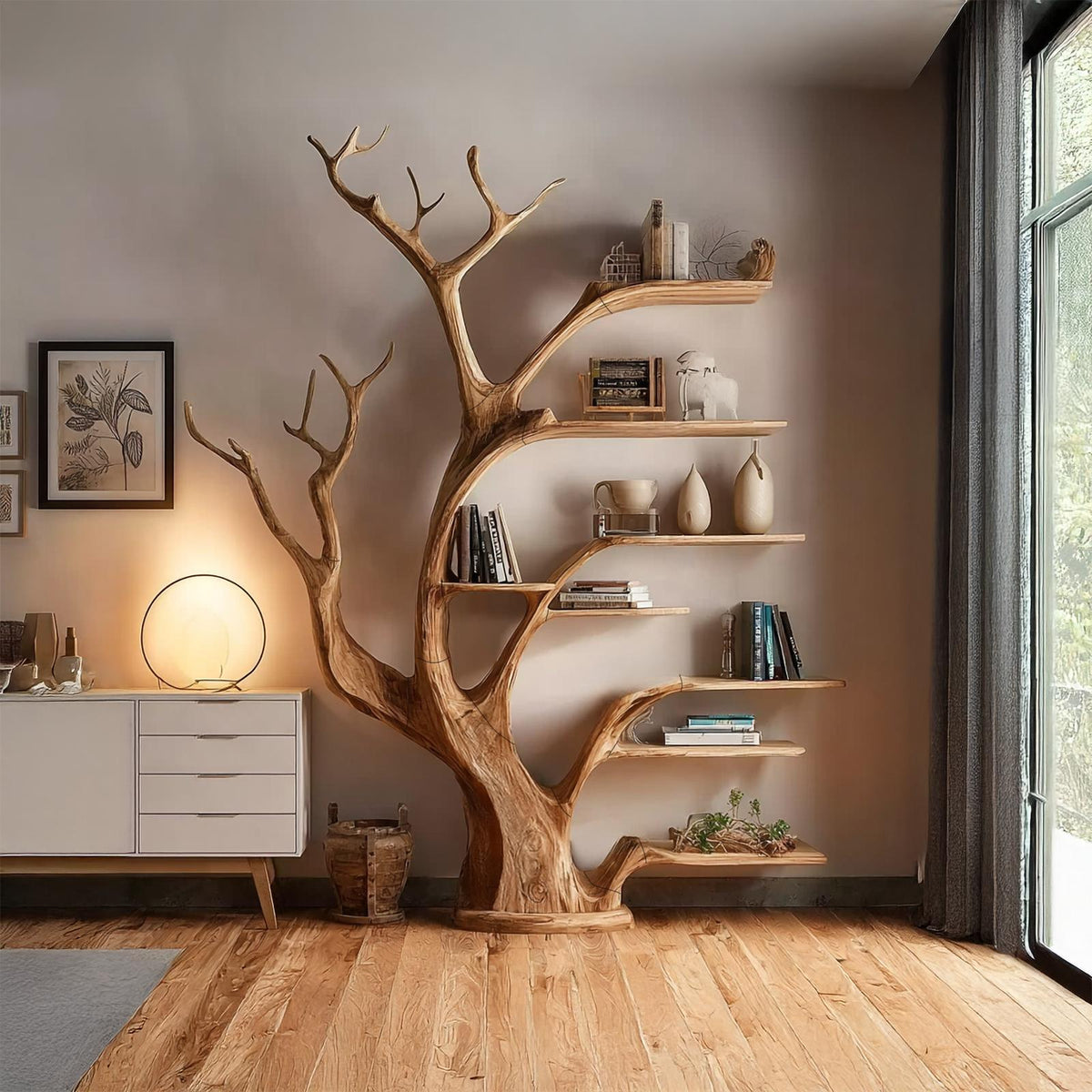 Rustic Tree Bookshelf Living Bedroom