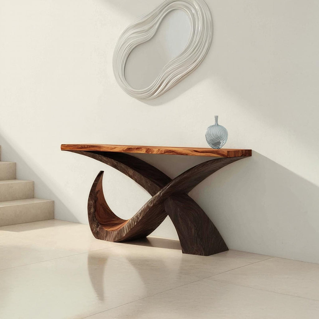 Mid Century Solid Wood Console Table, Living Room & Entryway Wooden Accent Sofa Table, Model