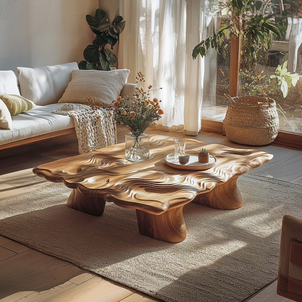 Handcrafted Organic Wood Coffee Table Living Room