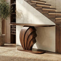 Modern Sculptural Console Table, Solid Wood Accent Sofa Table for Living Room & Entryway