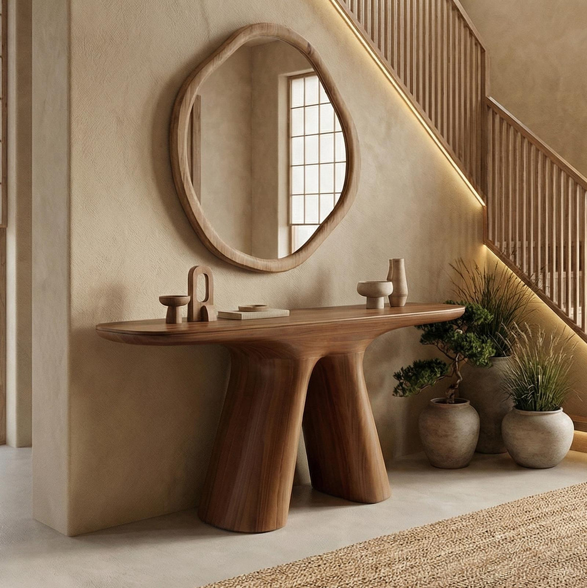 Natural Rustic Console Table, Solid Wood Narrow Sofa Table for Entryway & Living Room