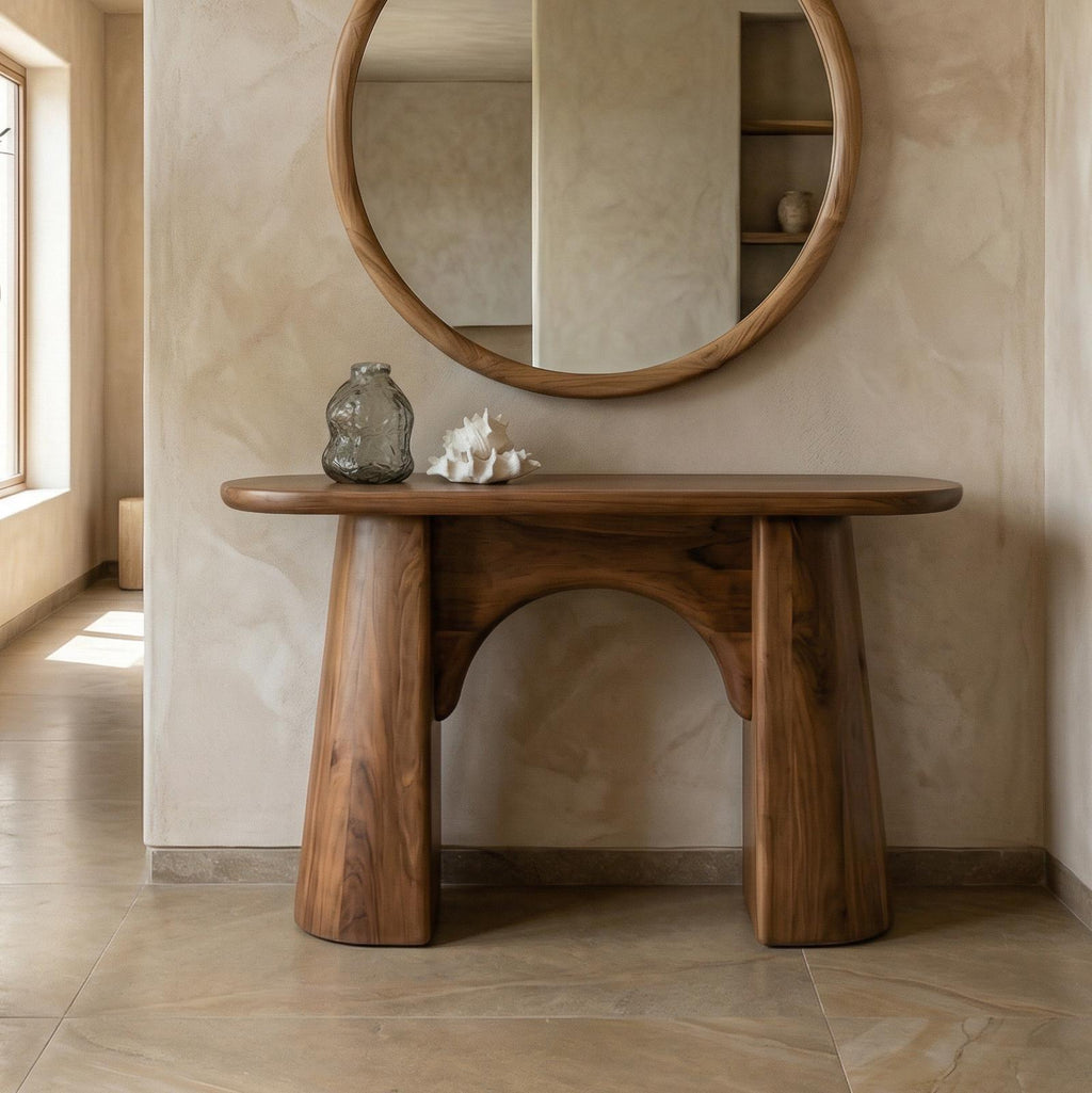 Organic Minimalist Solid Wood Console Table, Slim Entryway Table for Modern Living Room, Natural Wood Hallway Accent