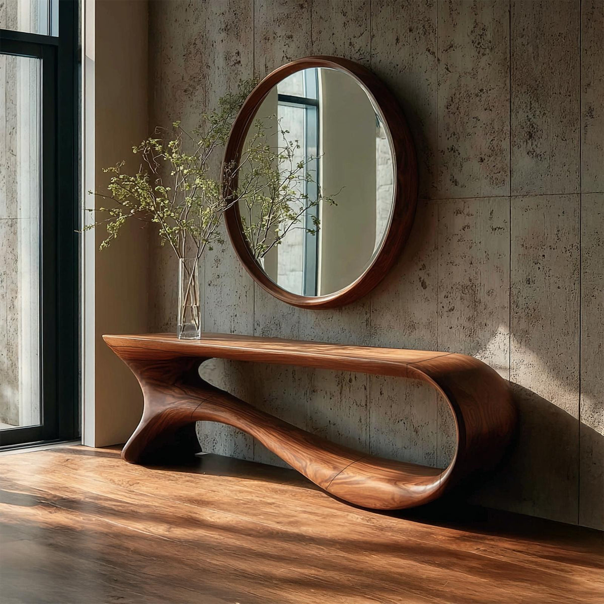 Mid Century Curved Console Table Modern Hallway Living