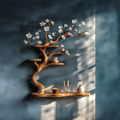 Rustic Tree Branch Wall Shelf, Solid Wood Floating Hanging Display Bookshelf for Creative Home Decor