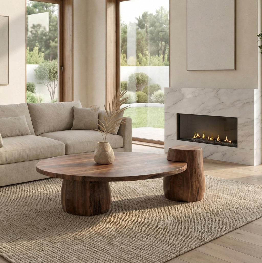 Spry Interior Rustic Coffee Table, Solid Wood Sculptural Base Accent Center Table for Living Room & Lounge, SINLSACF328