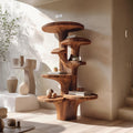 Nature Mushroom Inspired Wood Tree Accent Shelf, Handcrafted Floating Branch Wall Display for Living Room Gallery