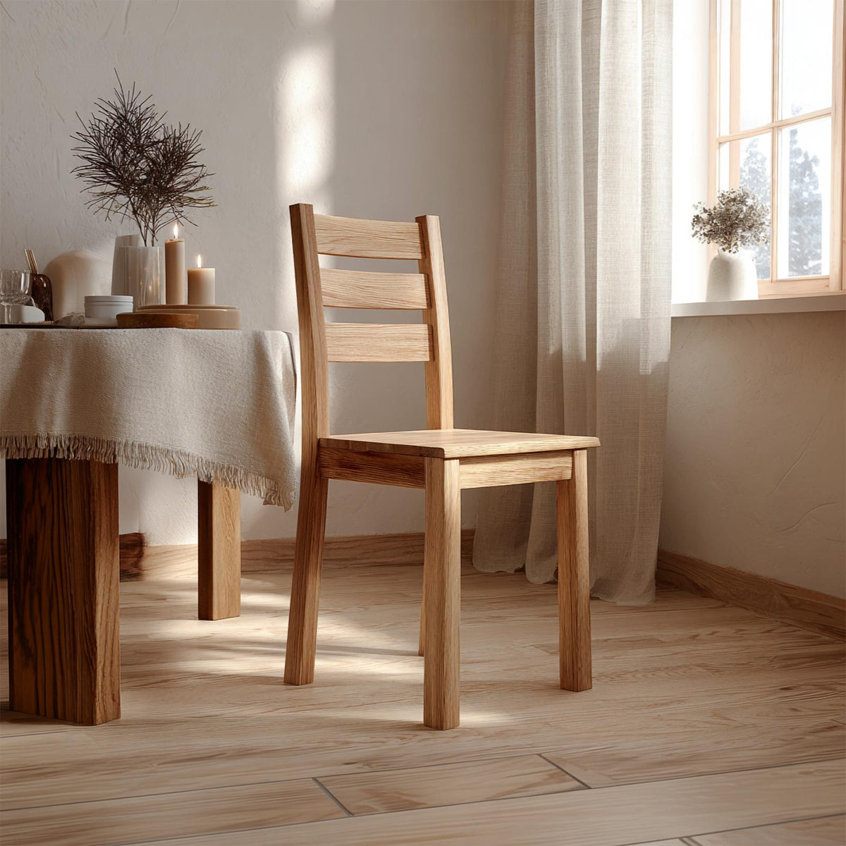 Spry Interior Rustic Minimalist Wooden Dining Chair, Farmhouse Solid Wood Accent Side Chair for Kitchen Dining Room, SINLSAWC034