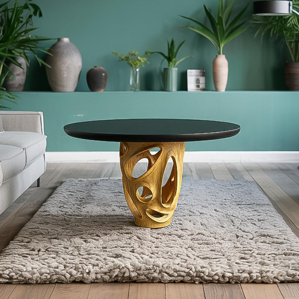 Rustic Solid Wood Round Coffee Table, Handcrafted Natural Wood Circular Center Table for Living Room, Accent Decor