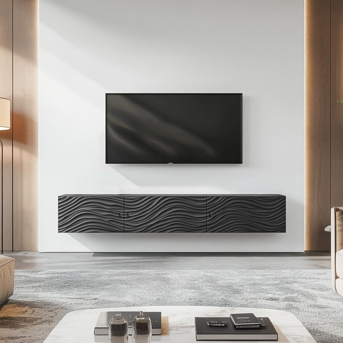 Contemporary Floating TV Stand with Storage, Modern Wall Mounted Media Console & Entertainment Center