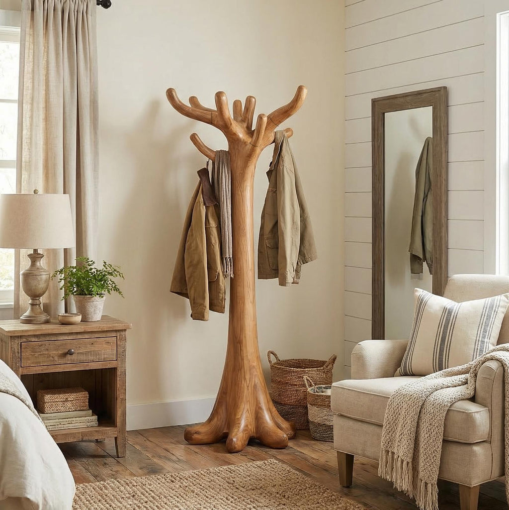Rustic Minimal Tree Coat Rack For Bedroom And Living Area