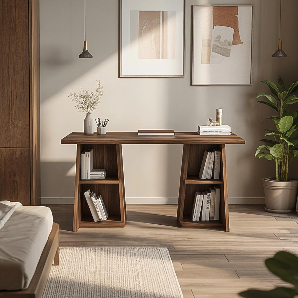 Scandinavian Work Desk, Practical Solid Wood Writing Computer Table for Reading Room, Creative Studio Workspace