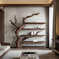 Rustic Tree-Inspired Floating Wall Shelf, Wood Branch Book & Plant Display Shelving