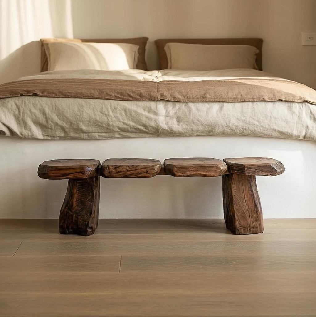 Mid-Century Solid Wood Accent Bench for Bedroom, Living Room & Entryway, Handcrafted Indoor Seat Furniture