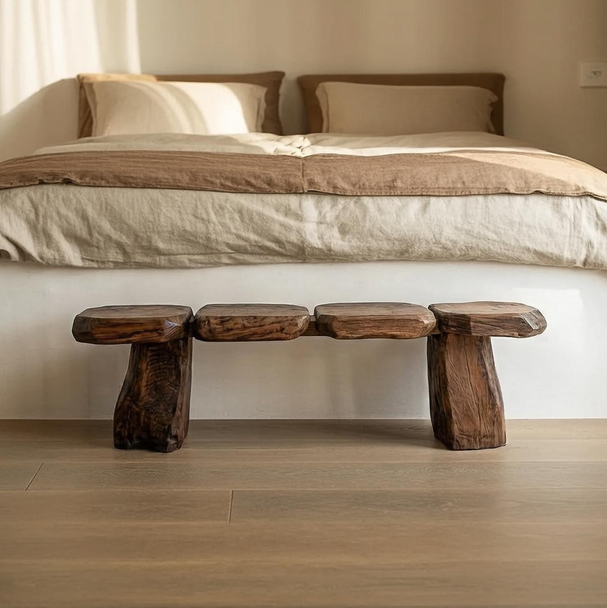 Mid-Century Solid Wood Accent Bench for Bedroom, Living Room & Entryway, Handcrafted Indoor Seat Furniture