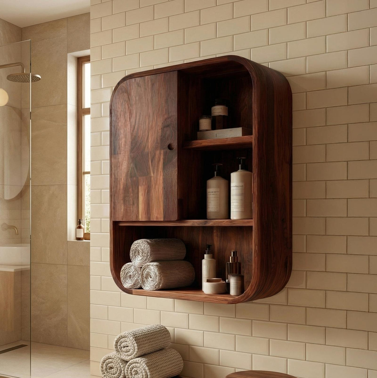 Organic Bathroom Cabinet, Solid Wood Rustic Storage Cupboard & Wall Organizer for Bathroom