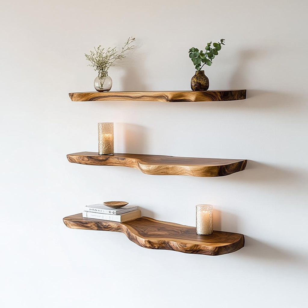 Rustic Floating Display Shelf, Wall Mounted Solid Wood Ledge Organizer for Bathroom, Bedroom & Living Room