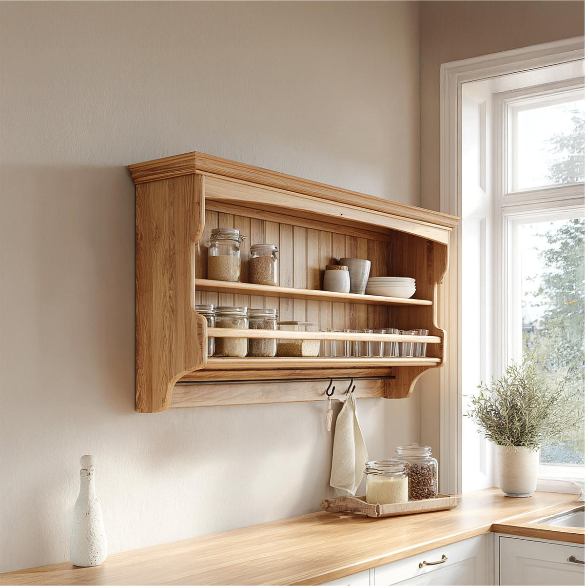 Rustic Sculptural Storage Shelf For Kitchen And Dining Area