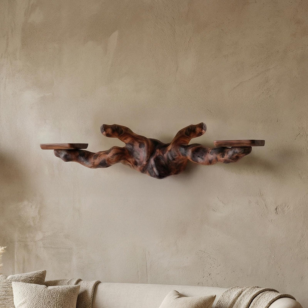 Rustic Floating Shelf, Solid Wood Wall Mounted Display Ledge for Living Room & Bedroom