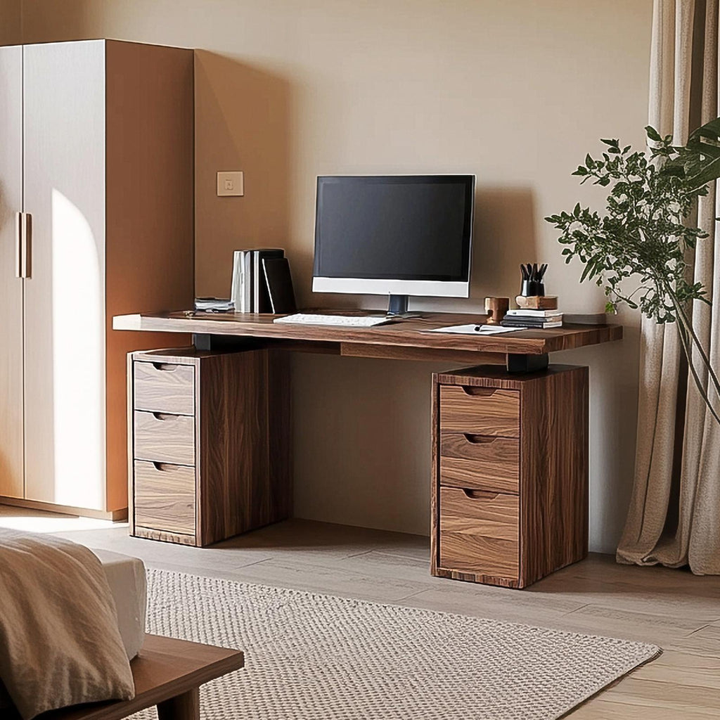 Modern Minimalist Work Desk, Solid Wood Computer Writing Table for Home Office, Sleek Laptop Study Desk for Studio