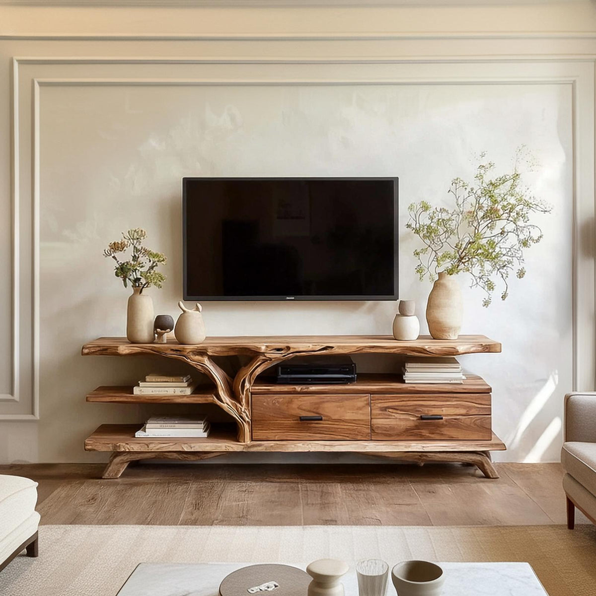 Rustic Wood TV Storage Console Cabinet, Media Entertainment Center for Living Room & Family Space